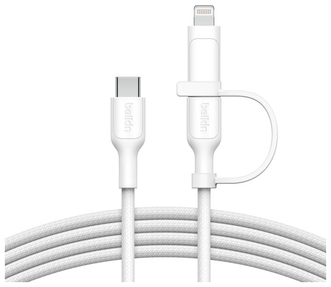 0,48 Gbit/s Stecker Rundkabel USB C auf USB C/Lightning bis 60 W 1,5 m  BoostCharge Pro (Weiß) 