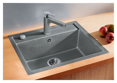 Metall 1 Becken  DALAGO 6-F Flächenbündige Spüle für 60 cm Unterschrank (Schwarz) 