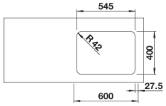 SOLIS 340/180-U, Edelstahl Bürstfinish, ohne Ablauffernbedienung, ohne Zubehör, Becken rechts, 600 mm Untermaß 