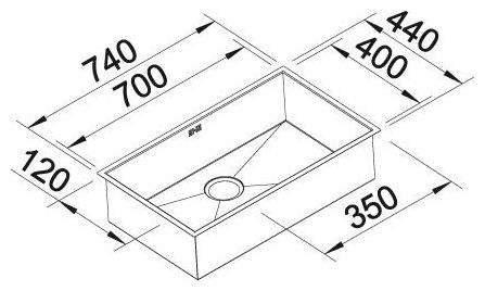 Edelstahl 1 Becken  ZEROX 700-U Unterbauspüle für 80 cm Unterschrank (Edelstahl) 