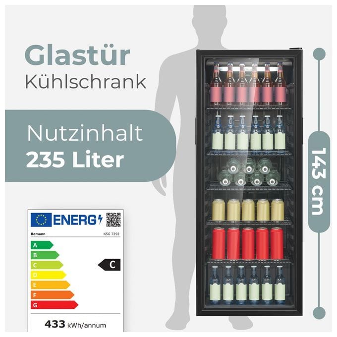 235 l Kühlschrank freistehend EEK: C 433 kWh Jahr  KSG7292 (Schwarz) 