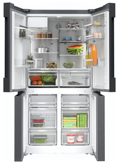 Side-by-Side Kühl-/ Gefrierkombination French Door 375 l / 199 l 327 kWh NoFrost 1830 mm x 905 mm  Serie 6 KFI96AXEA (Schwarz, Edelstahl) 
