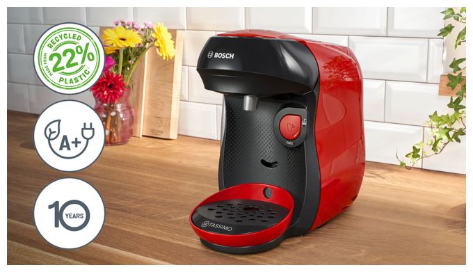 Kaffeekapsel Maschine  TAS103E Tassimo Happy friendly (Schwarz, Rot) 