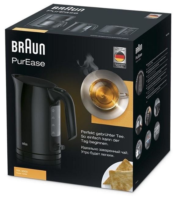 1,0 l Wasserkocher 2200 W  WK3000 PurEase (Schwarz) 
