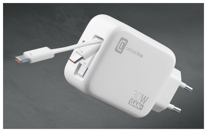30-W-GAN+-LADEGERÄT MIT AUSZIEHBAREM KABEL UND USB-C-ANSCHLUSS 