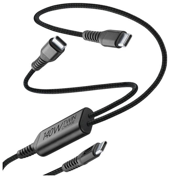 Stecker Rundkabel USB C auf 2 x USB C bis 120 W 1,5 m  Twin Charge Cable (Schwarz) 