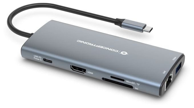 DONN06G 10-in-1 USB 3.2 Gen 1 Dockingstation, HDMI, 100W USB PD, USB-C 5Gbps x 2, USB-A 5Gbps x 3, SD, TF/MicroSD, GbE 