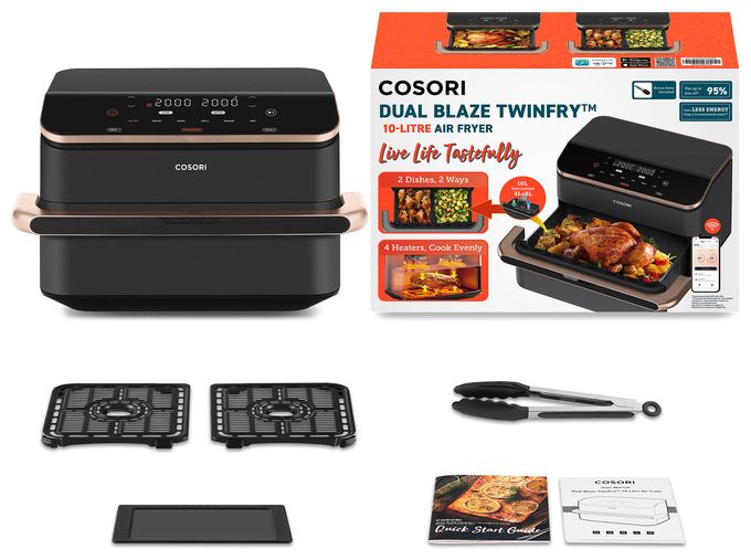 Doppel Heißluftfritteuse 10 l 2800 W (Dunkles Grau, Roségold) Dual Blaze Twinfry Chef Edition 