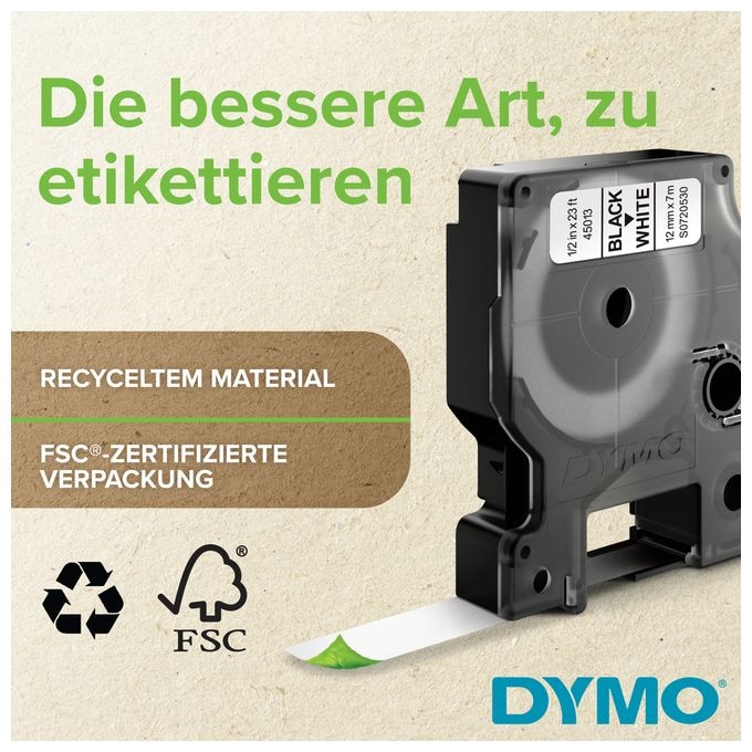 DYMO Original D1-Etikettenband | schwarz auf weiß | 19 mm x 7 m | selbstklebendes Schriftband | für LabelManager-Beschriftungsgerät 