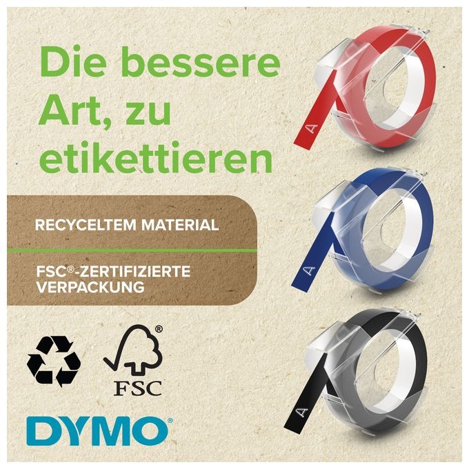 DYMO Original Prägeband | 3D weiß auf rot | 9 mm x 3 m | selbstklebendes Kunststoff Etikettenband | für Junior & Omega Beschriftungsgerät | 1 Stück 