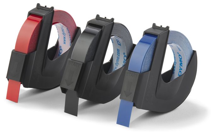 DYMO Original Prägeband | 3D schwarz | blaurot und schwarz | 9 mm x 3 m | selbstklebendes Kunststoff Etikettenband | für Junior & Omega Beschriftungsgerät | 3 Stück 