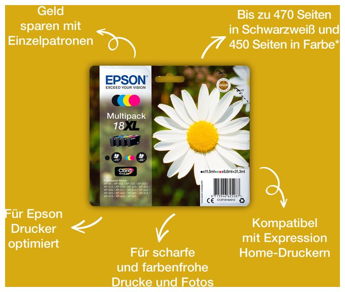 originale Druckerpatronen Gelb 6,6 ml 18XL C13T18144012 