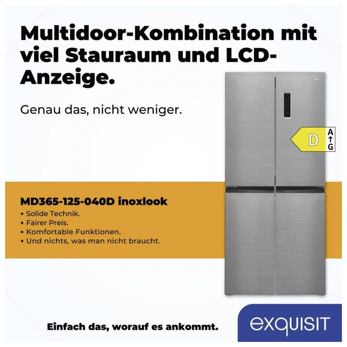 Side-by-Side Kühl-/ Gefrierkombination 237 l / 135 l 210 kWh NoFrost 1800 mm x 790 mm  MD365-125-040D (Schwarz, Edelstahl) 