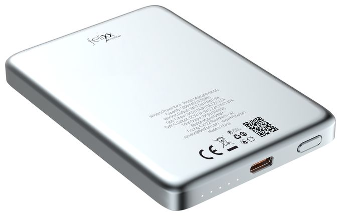5000 mAh Powerbank USB Typ-C Kabelloses Laden  Ultraflach Magnet Slim (Grau) 