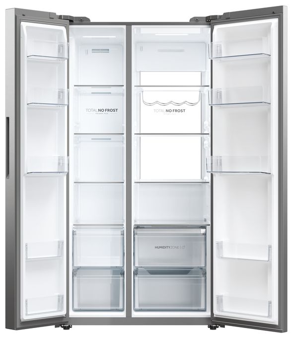 Side-by-Side Kühl-/ Gefrierkombination 391 l / 220 l 143 kWh NoFrost 1775 mm x 726 mm  HSW79F18ANMM (Platin, Edelstahl) 