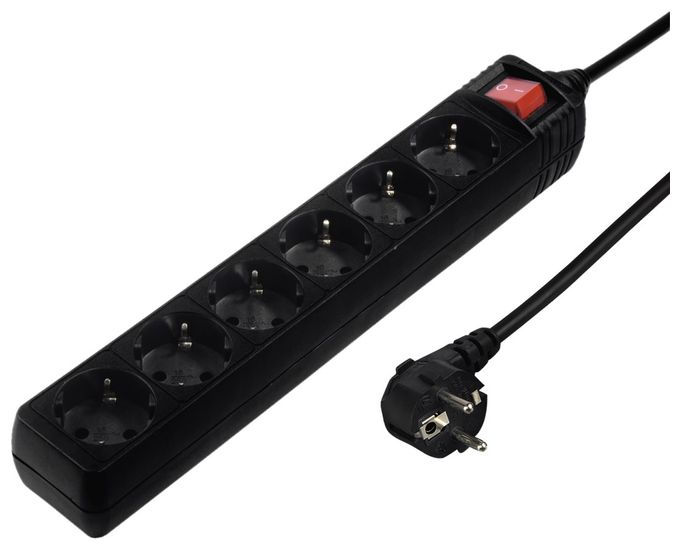 6-fach 5 m  137266 Steckdosenleiste mit Schalter (Schwarz) 