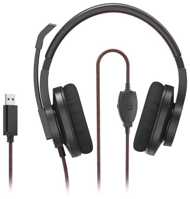 Over Ear Kopfhörer Kabelgebunden USB Typ-A  139937 HS-USB400 V2 (Schwarz, Rot) 