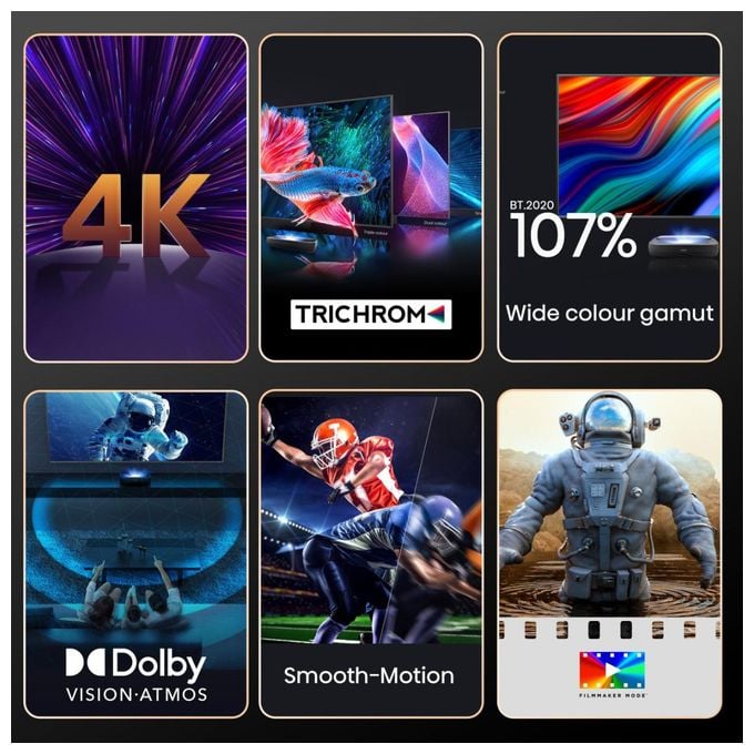 UHD 4K (3840x2160) DLP Laser Ultra-Short-Throw-Projektor 3000 ANSI Lumen (Schwarz, Dunkles Grau) 100L9HD 4K Laser TV inkl. Soft Daylight Screen 2,54 m (100 Zoll) 