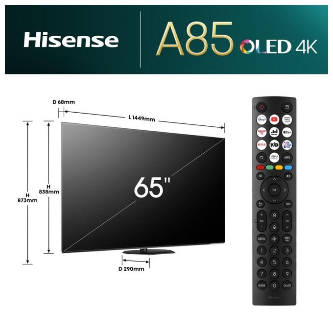 OLED 165,1 cm (65 Zoll) Fernseher 4K Ultra HD VESA 300 x 200 mm  65A85N (Schwarz, Grau) 