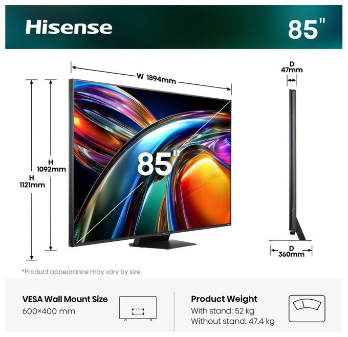 LED 2,16 m (85 Zoll) Fernseher 4K Ultra HD VESA 600 x 400 mm 85UR9DS 
