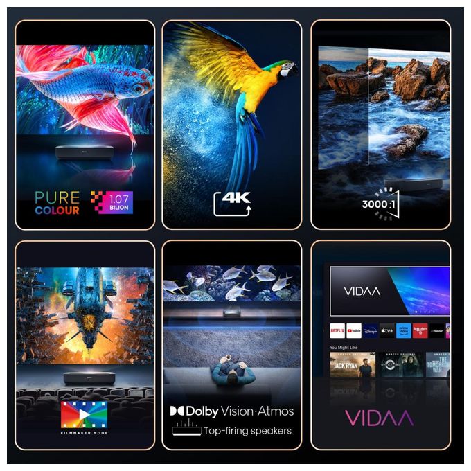 UHD 4K (3840x2160) Laser Ultra-Short-Throw-Projektor 2100 ANSI Lumen (Schwarz, Dunkles Grau) PL1SE 4K Laser Cinema Beamer 3,03 m (120 Zoll) 