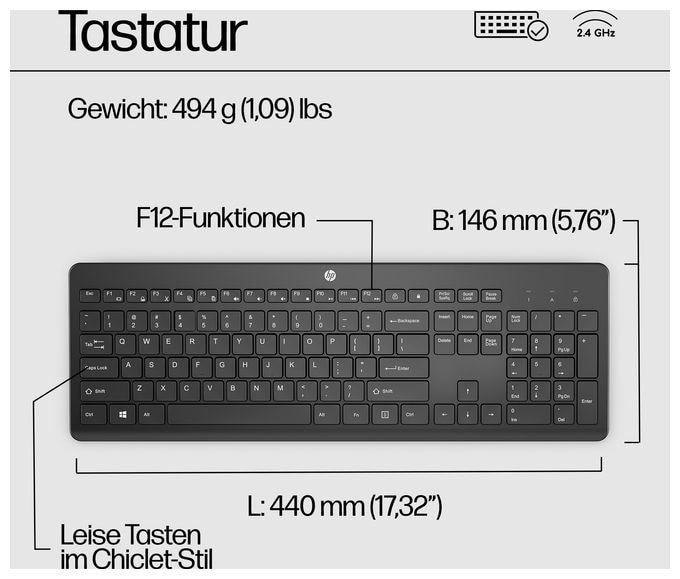 Universal Tastatur RF Wireless 2.4 GHz  230 (Schwarz) 