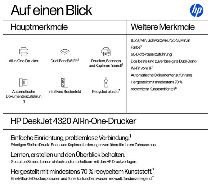 All in One A4 Thermal Inkjet Drucker 4800 x 1200 DPI DeskJet 4320 