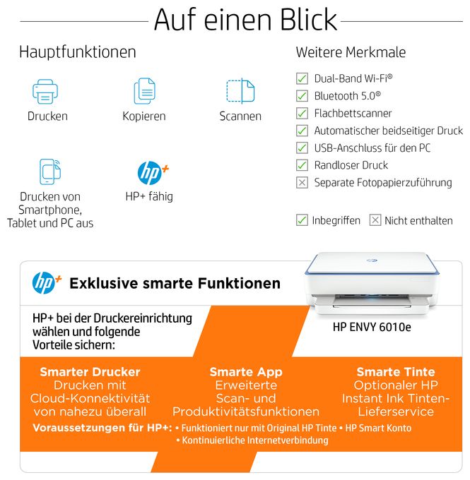 Envy 6010e Wireless All-in-One Farbe Drucker, Instant Ink; Kopierer, Scanner 