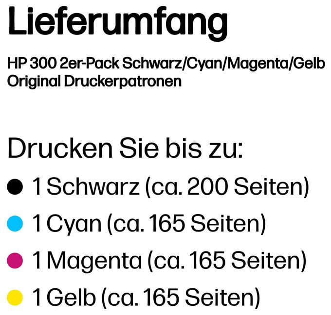 originale Druckerpatronen Schwarz, Cyan, Magenta, Gelb 200 Seiten Nr.300 