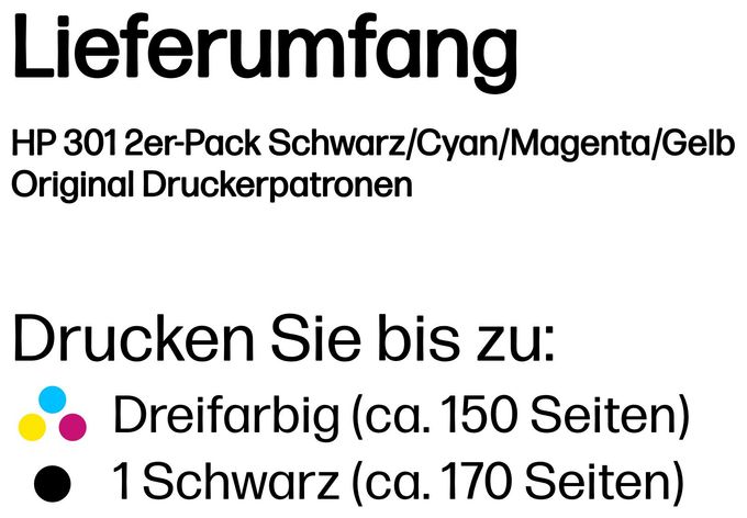 Druckerpatronen Schwarz, Cyan, Magenta, Gelb 3 ml 170 Seiten Nr.301 