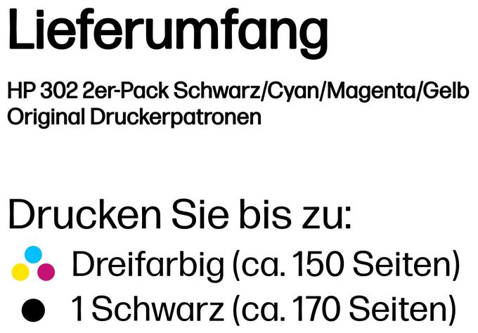 Druckerpatronen Schwarz, Cyan, Magenta, Gelb 3,5 ml 4 ml 170 Seiten Nr.302 