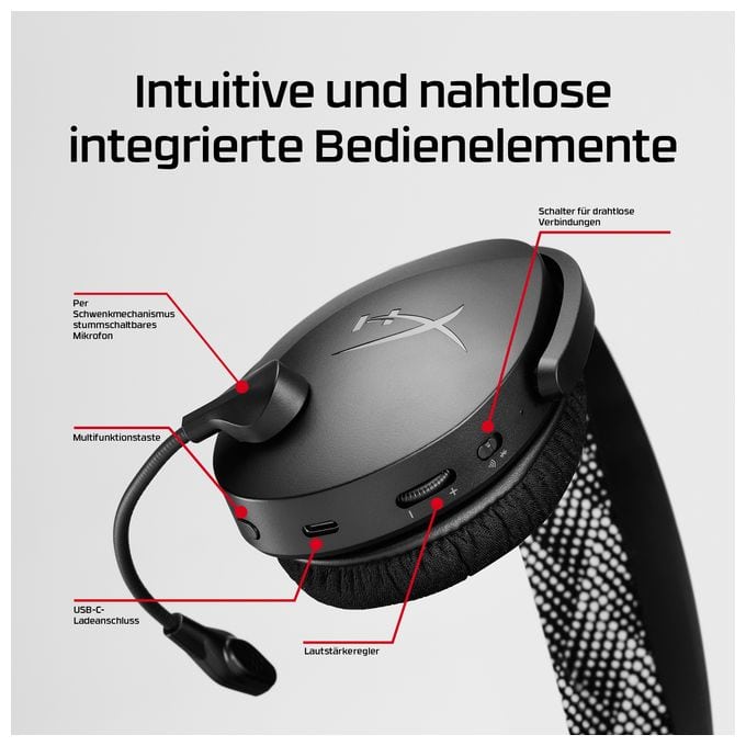 Over Ear Bluetooth Kopfhörer kabellos USB Typ-A  Cloud Jet Wireless Gaming-Headset (Schwarz) 