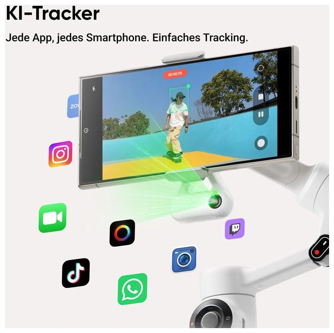 Stativ Gimbal für Smartphone faltbar Bluetooth  Flow 2 AI Tracker Bundle (Weiß) 