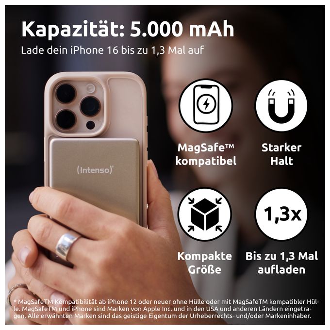 MW5000 Magnetische Powerbank 5000 mAh – MagSafe kompatibel, Wireless Charging 15W, USB-C PD 20W, Flach & Kompakt – Geprüft in Deutschland – Champagner 