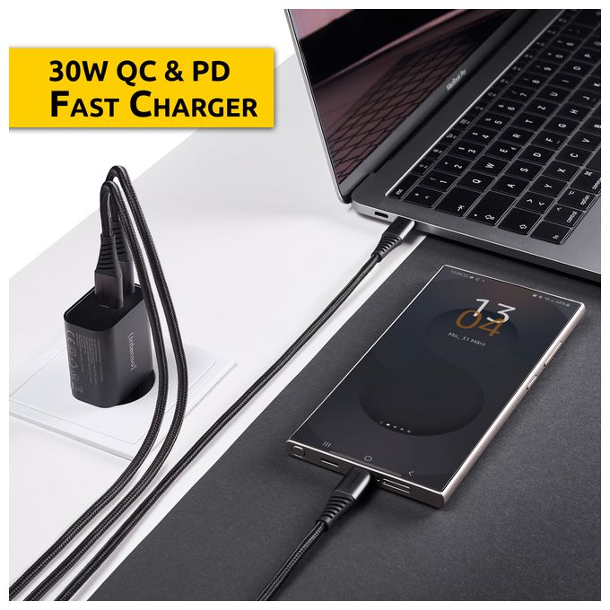 Power Adapter W30AC, 30W, USB-A und USB-C Anschluss, schwarz 