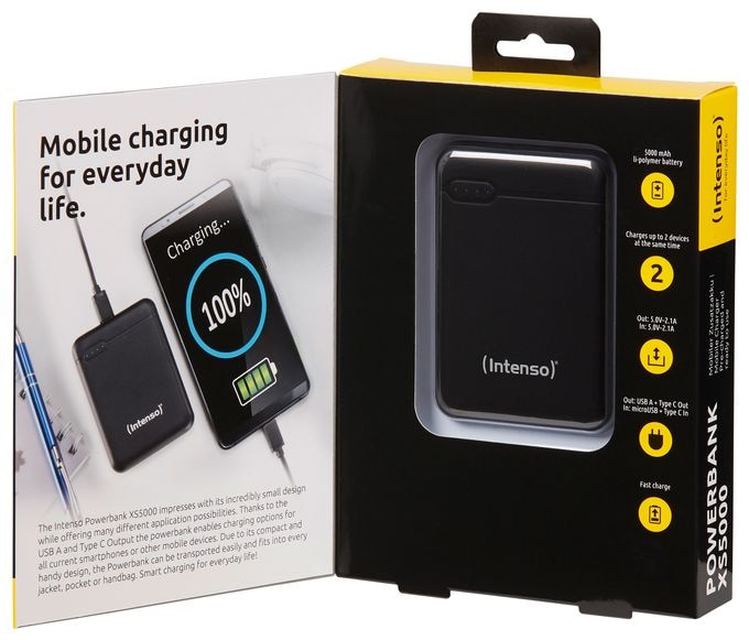 5000 mAh Powerbank Micro-USB + USB Type-C  XS (Schwarz) 