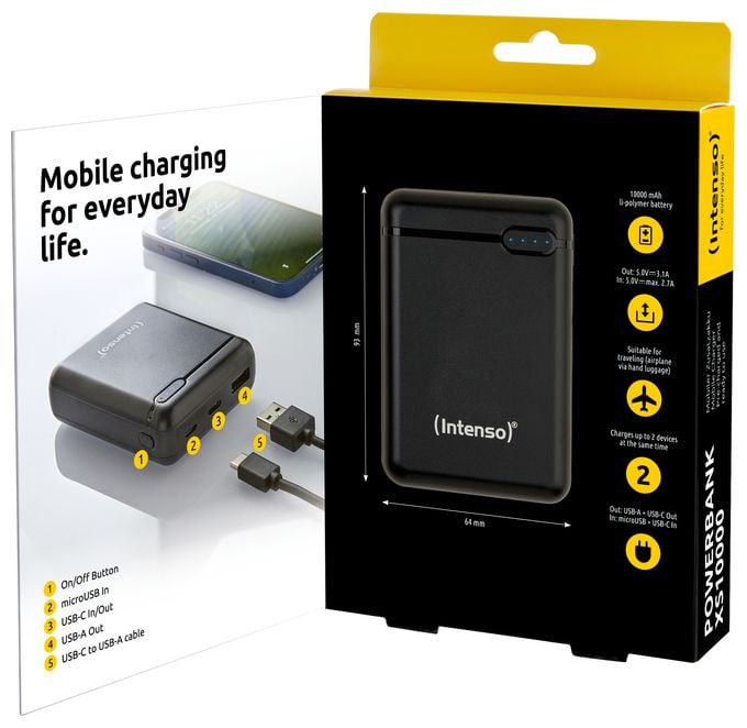 10000 mAh Powerbank Micro-USB + USB Type-C  XS (Schwarz) 
