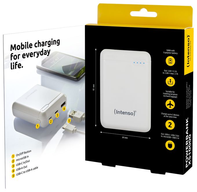 10000 mAh Powerbank Micro-USB + USB Type-C  XS (Weiß) 