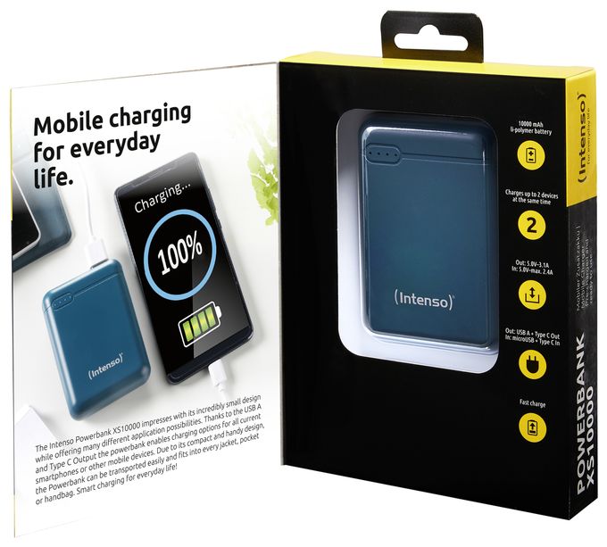 10000 mAh Powerbank Micro-USB + USB Type-C  XS (Farbe Petrol) 