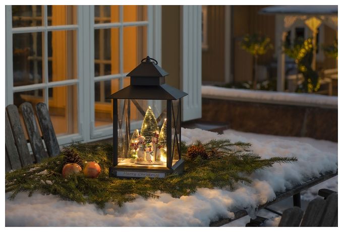 Warmweiß (3000K) Warmweiß Batterie/Akku 4342-000 LED-Laterne mit Schneemännern 42cm 