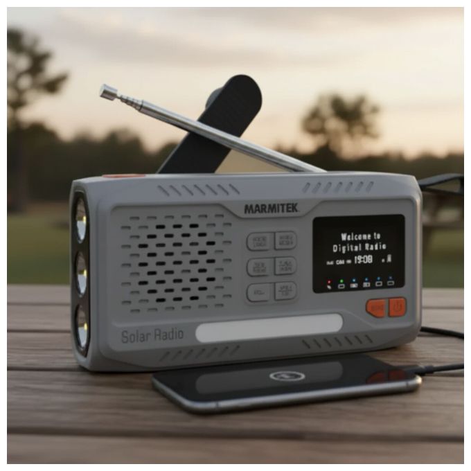 Bluetooth DAB, DAB+, FM Radio Tragbar IPX3  RESQ100 Kurbelradio (Hellgrau) 