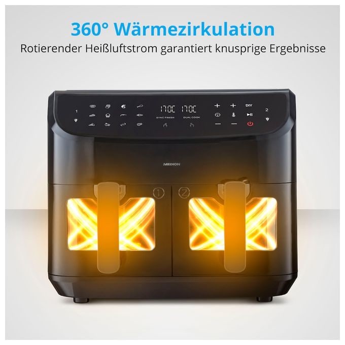 Doppel Heißluftfritteuse 8,7 l 2600 W  Life P20 XXL MD11760 (Schwarz) 