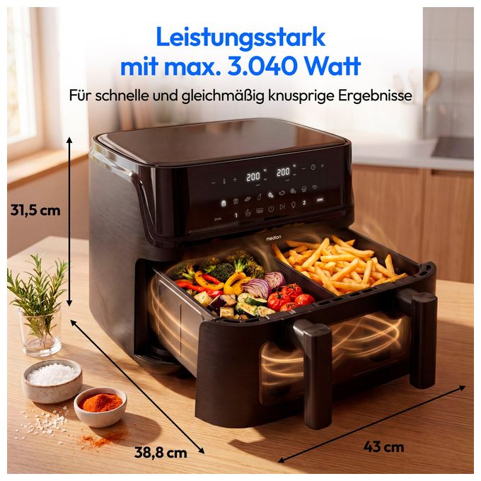 Doppel Heißluftfritteuse 10,8 l 3040 W  Life P25 XXL Flex M (Schwarz) 