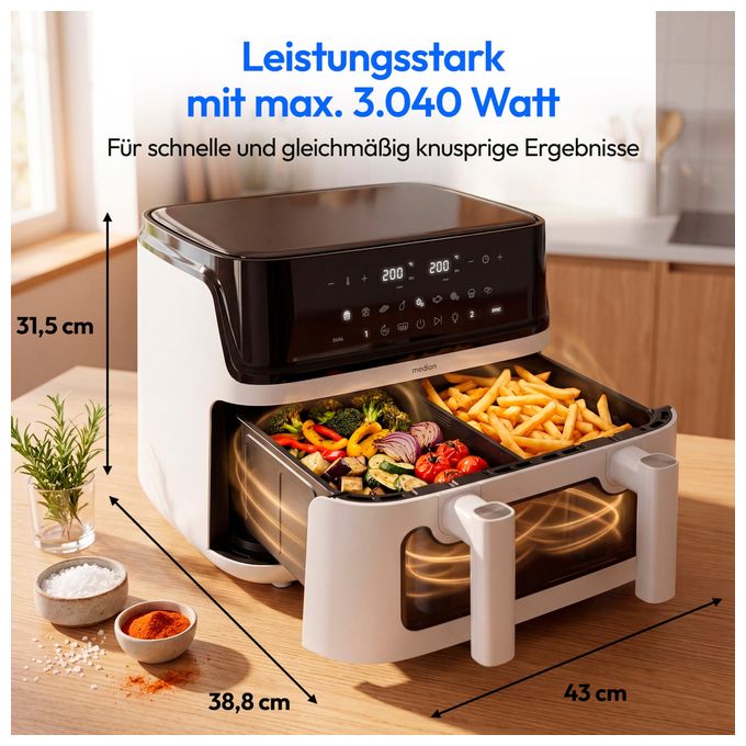 Doppel Heißluftfritteuse 10,8 l 3040 W  Life P25 XXL Flex M (Schwarz, Weiß) 