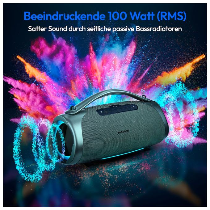 100 W Bluetooth Lautsprecher IPX7 Laufzeit bis 30 h  Life P61768 (Grau) 