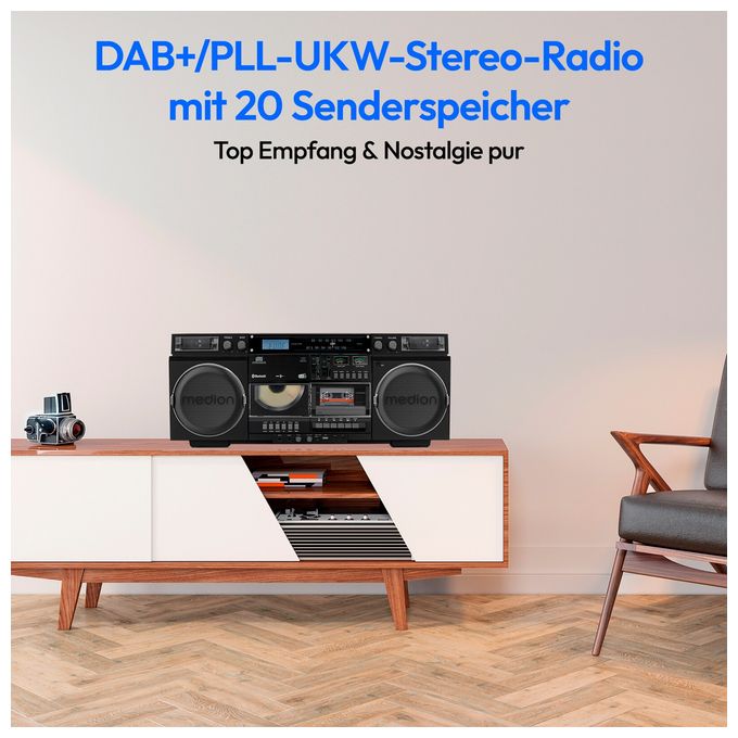 DAB+, FM, PLL 20 W Bluetooth  Life P66538 Retro Boombox (Schwarz) 