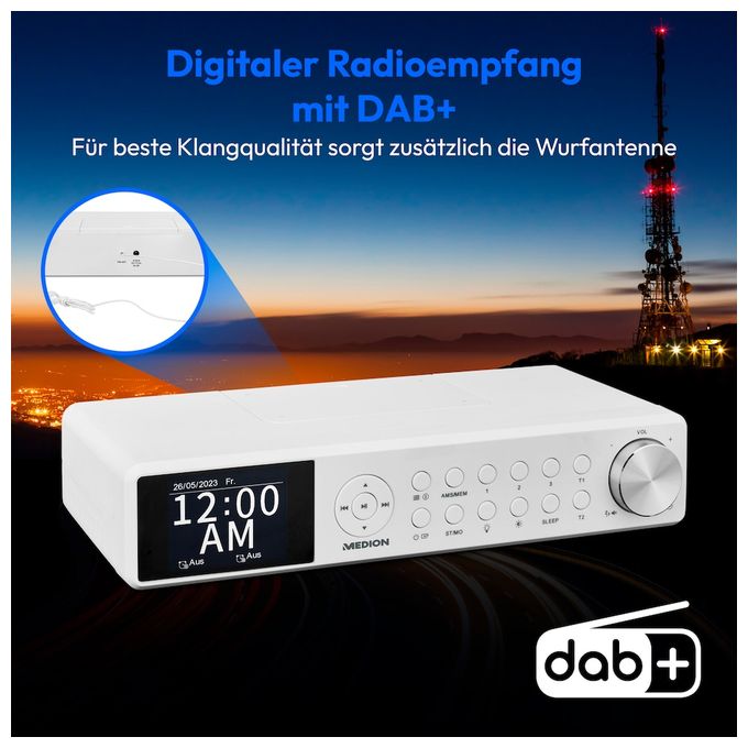 Bluetooth DAB+, PLL, UKW Radio Uhr  Life P66750 (Weiß) 