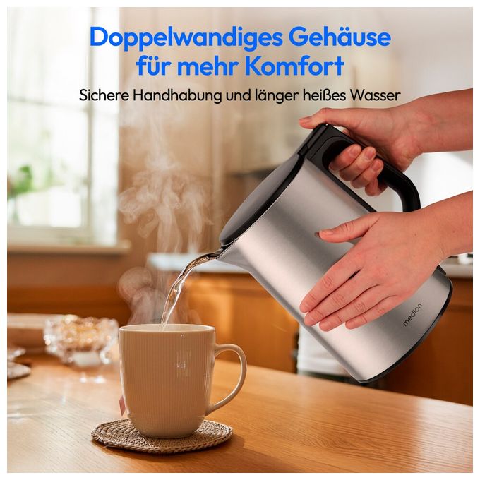 1,5 l Wasserkocher 2200 W  MD12105 (Edelstahl) 