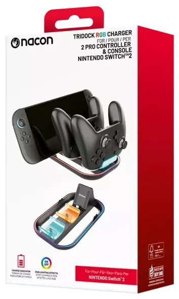 Nintendo Switch 2 Switch 2  Tridock RGB Charger für Pro Controller und Konsole (Schwarz) 