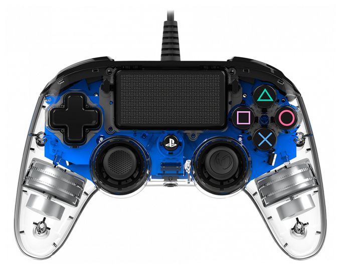 Analog / Digital Gamepad für PC, PlayStation 4  Wired Illuminated Compact Controller (Blau, Transparent) 